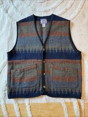 Made to Last Wool & Cotton Men's Patterned Vest in Navy, Olive, & Orange